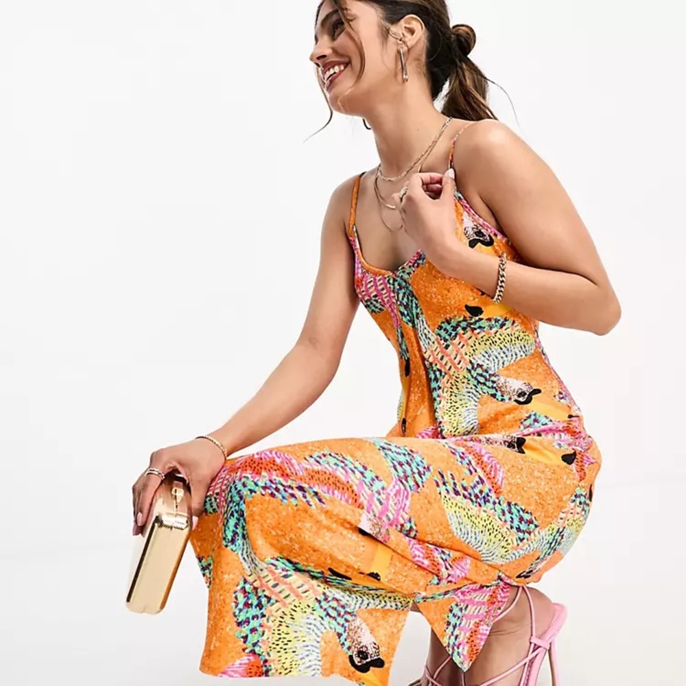 ASOS Never Fully Dressed Slip Maxi Dress Toucan Print